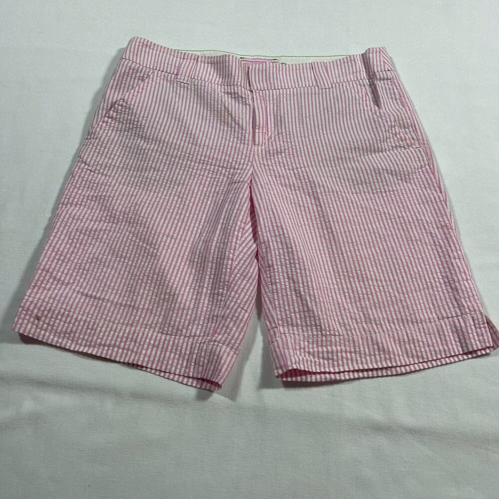 Lilly Pulitzer Pink & White Seersucker Stripe Shorts Women’s Size 6 Cotton